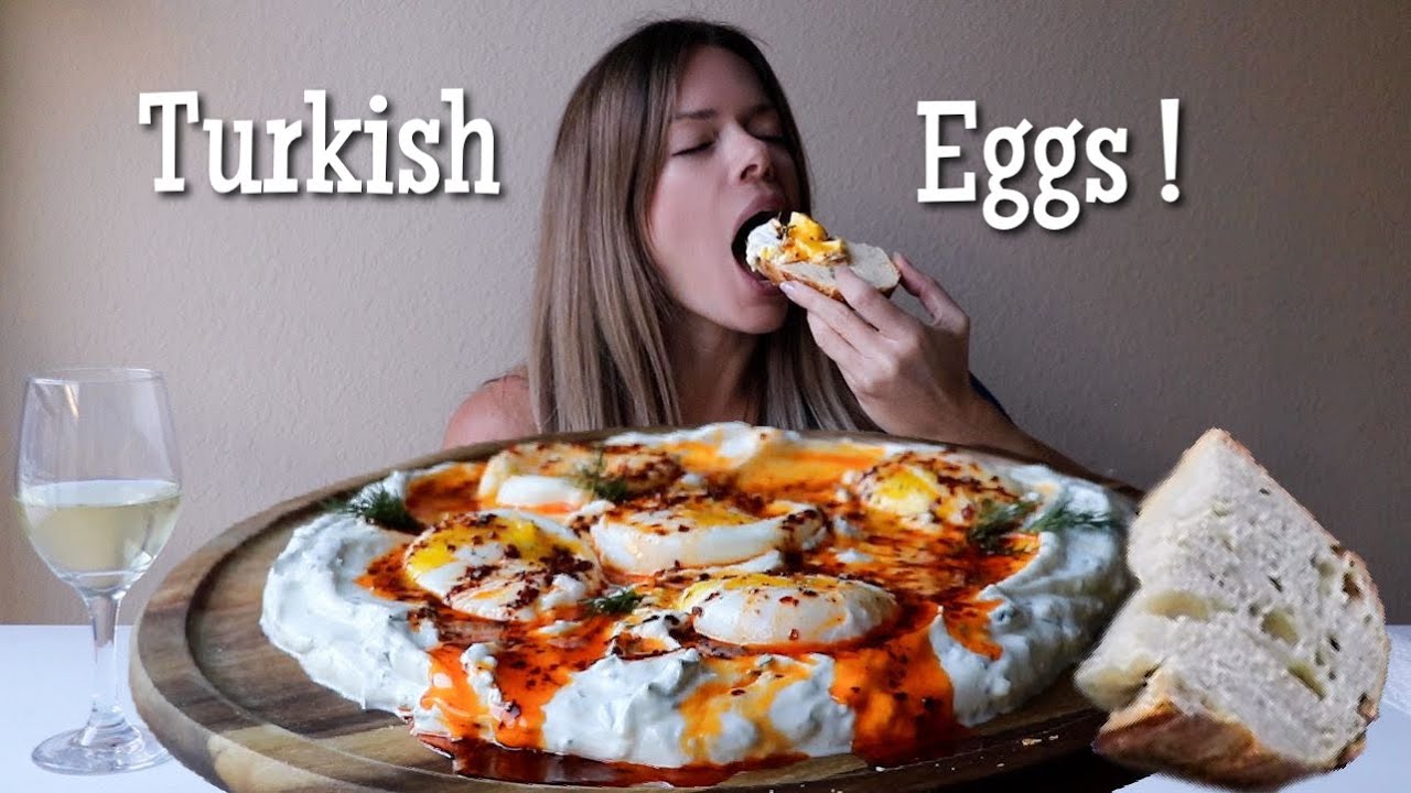 Turkish Eggs MUKBANG | Garlicky Herbed Yogurt w/ Poached Eggs + Aleppo Butter