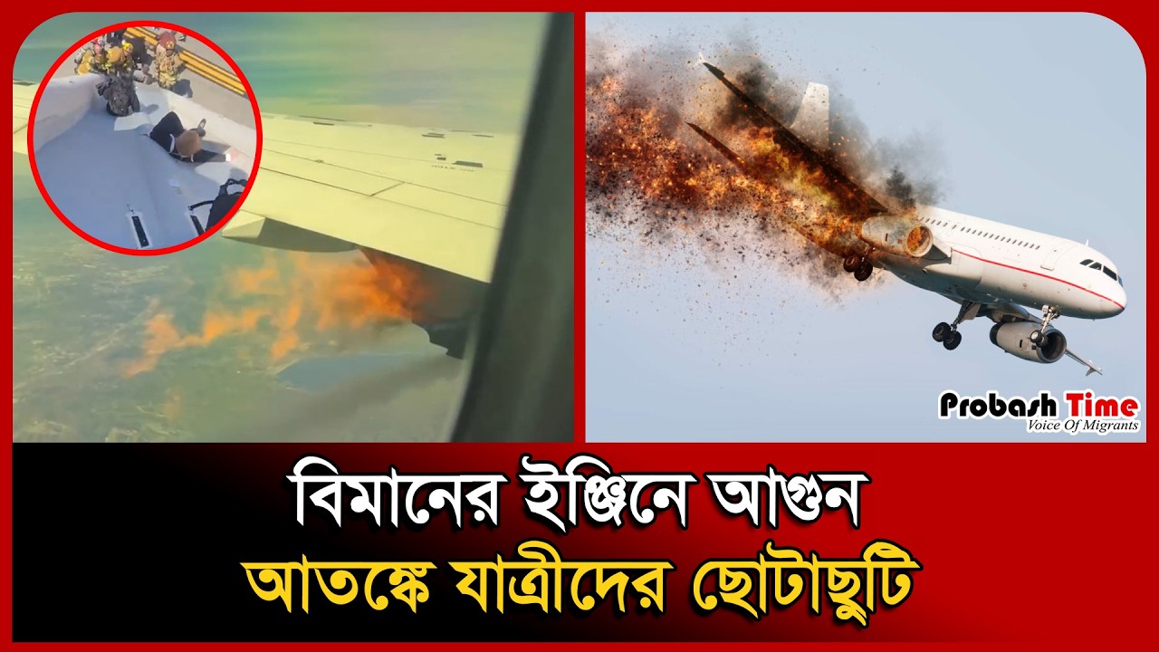 বিমানের ইঞ্জিনে আ/গুন, আ/তঙ্কে যাত্রীদের ছোটাছুটি । Plane । Fire । Viral Video । Probash Time