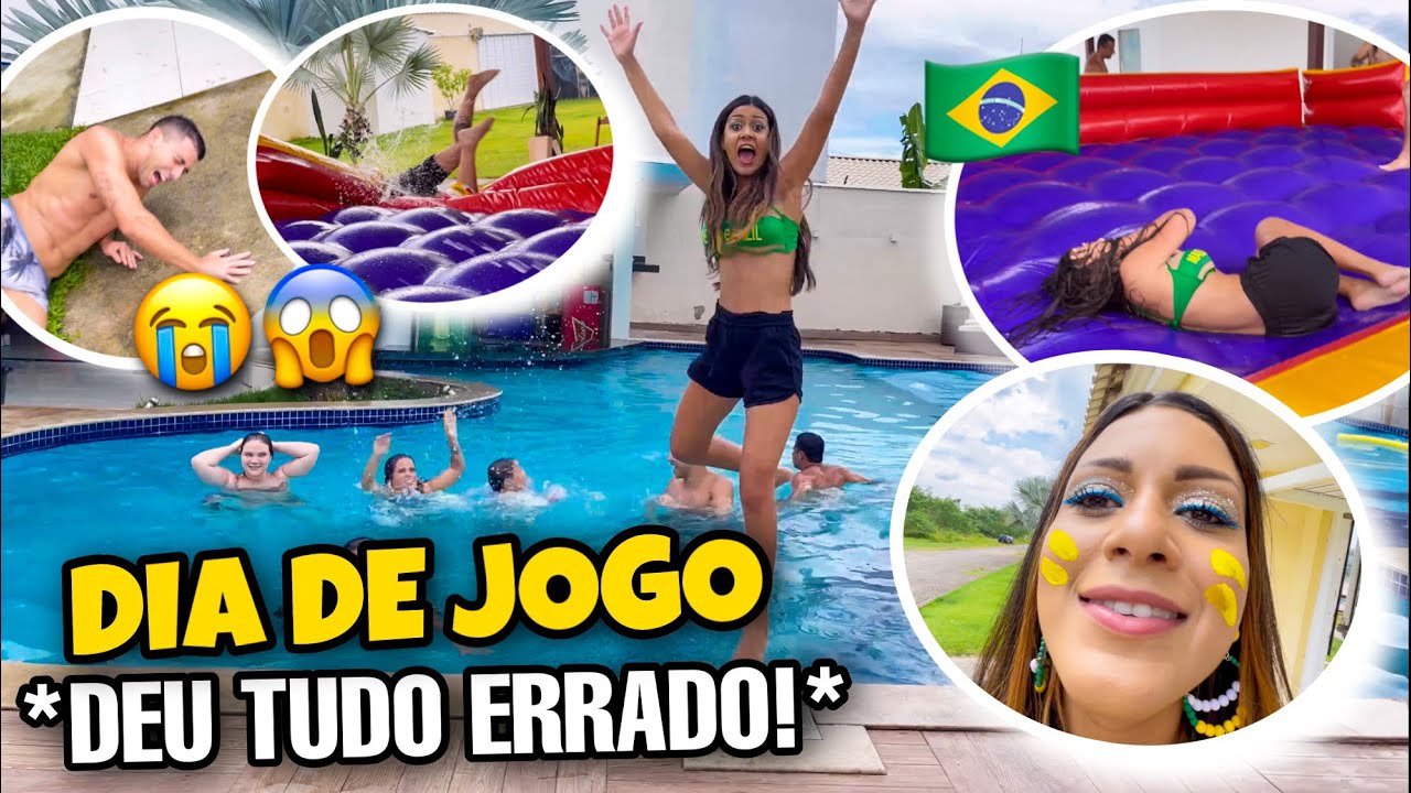 CURTINDO UM DIA NA PISCINA NO JOGO DO BRASIL!!! *ELE CAIU DO BRINQUEDO* 😱😭🇧🇷