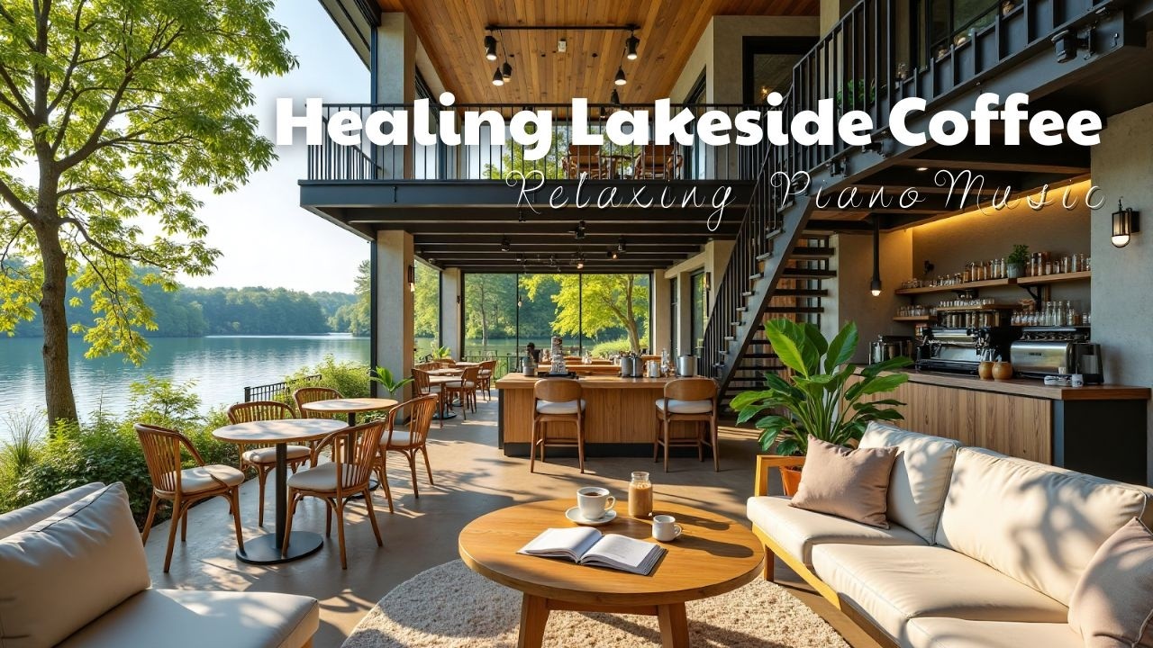 Healing with Birdsong and Calming Piano Music 🌼 | Lakeside Coffee Lounge for Reading & Coffee Time