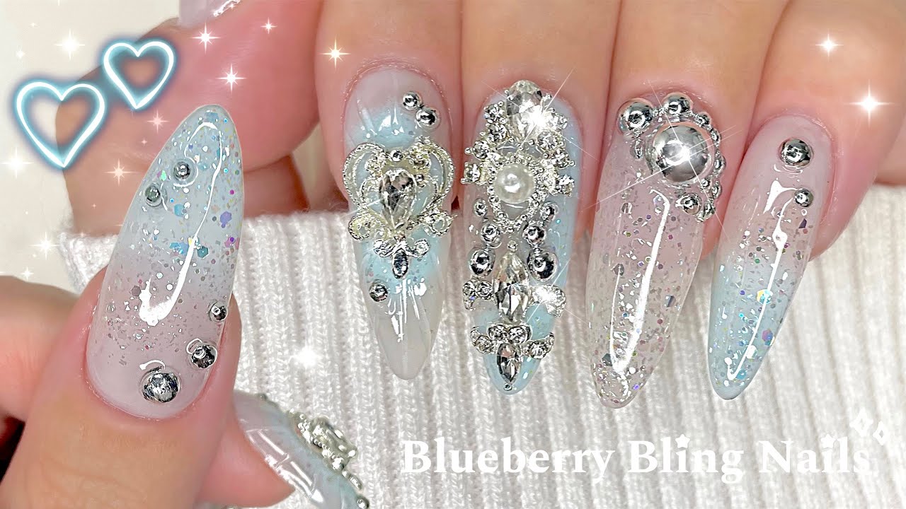 Blue Bling Glitter Nails | Yogurt Kr. Orgel Collection | Sweetie Nail Supply