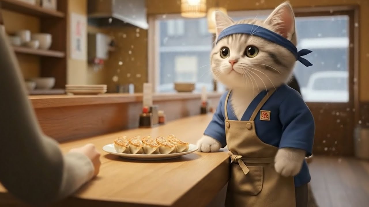 いらっしゃいませ!!看板猫が餃子をにぎにぎ!!ねこの一日に密着🐱🥟