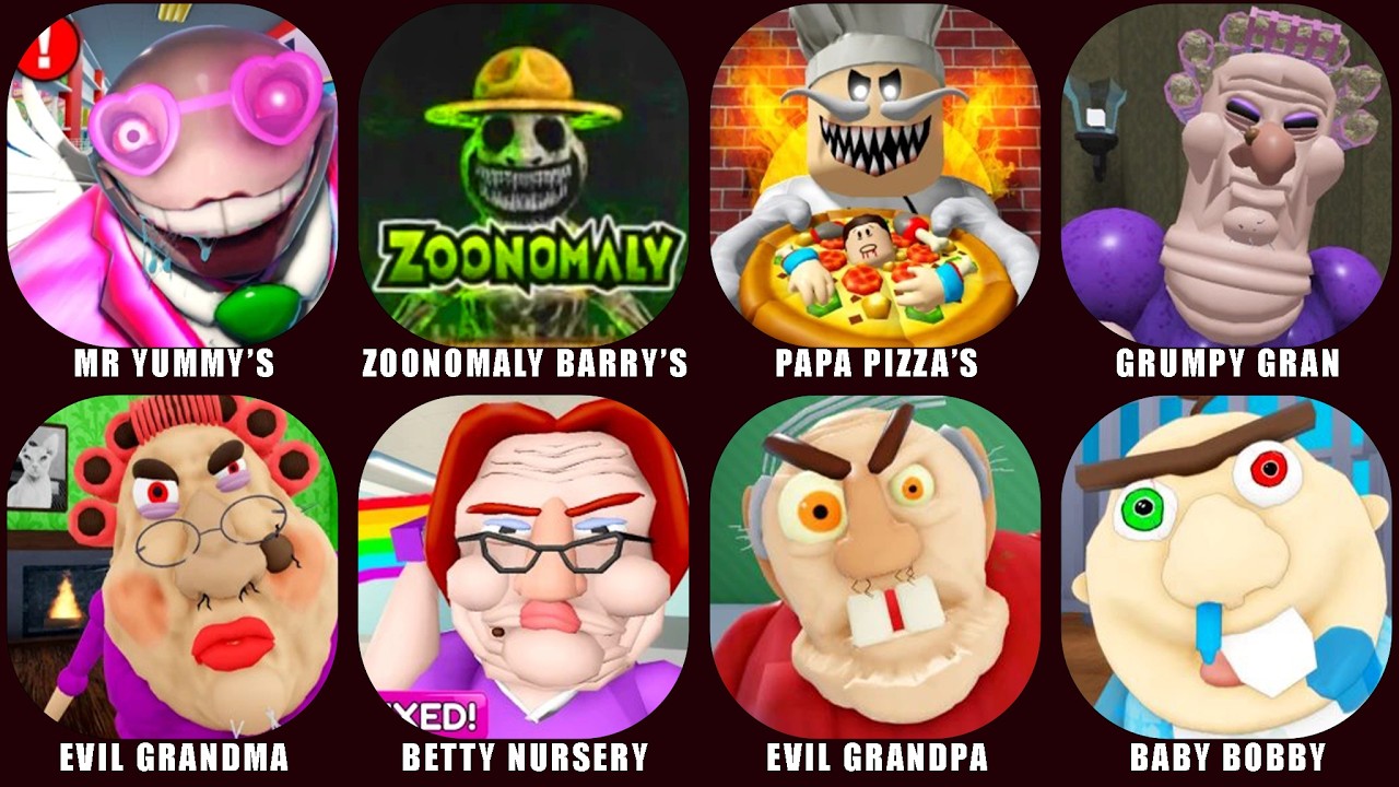 ROBLOX: MR YUMMY'S SUPERMARKET!, ZOONOMALY BARRY'S, PAPA PIZZA'S, GRUMPY GRAN!, ROBLOX JUMPSCARES.