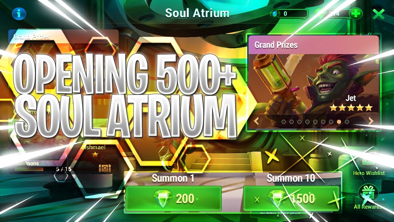 SPENDING EMERALD'S ON SOUL ATRIUM. OPENING 500+ SOUL ATRIUM. HERO WARS, NEW HERO SOUL CHEST'S.
