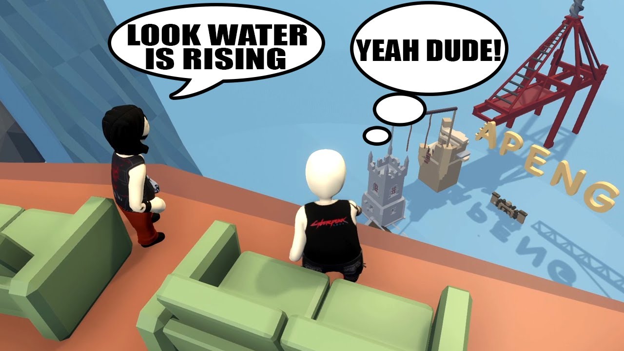 2 CYBERPUNK 2077 DUDES NEEDS TO ESCAPE FLOOD in HUMAN FALL FLAT