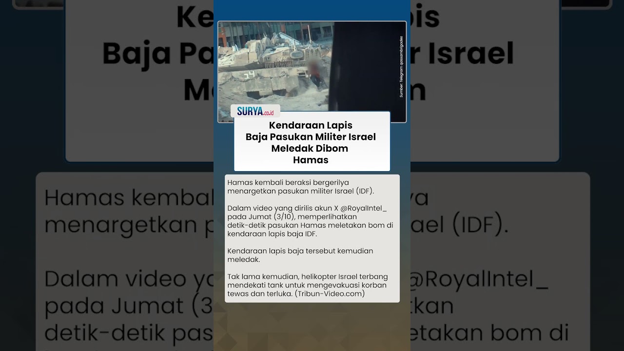 Detik-detik Tank Pasukan Israel  Diledakan Hamas, Helikopter Langsung Evakuasi IDF
