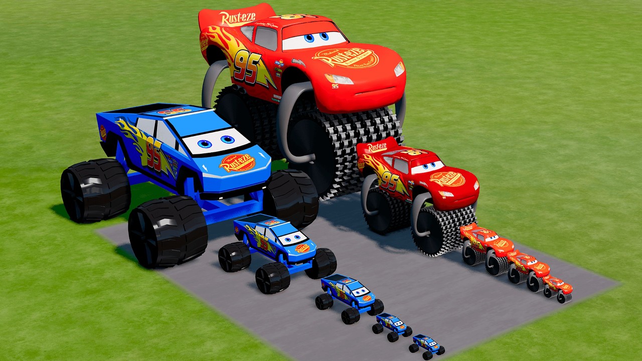 Big & Small McQueen Spider with Monster Wheels VS Train | BeamNG.drive