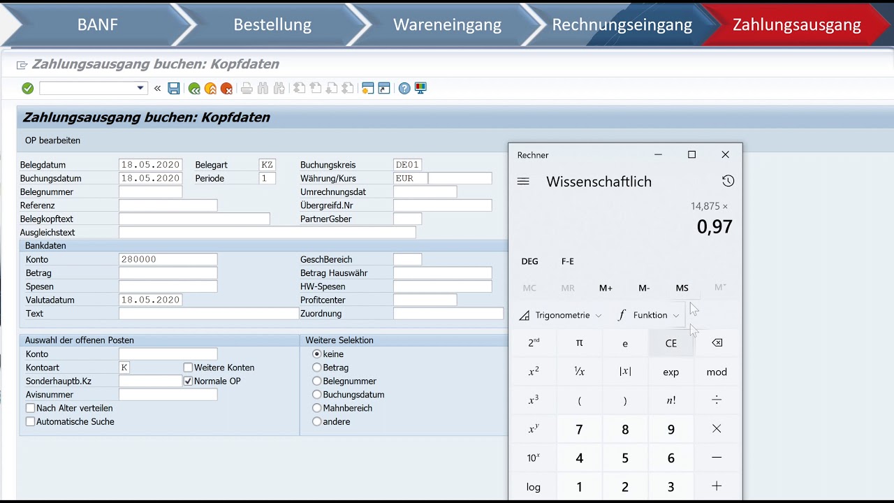 SAP4School - Modul A4 || Teil 2 - 2. Zahlungsausgang buchen im SAP ERP System F-53 - im Einkauf