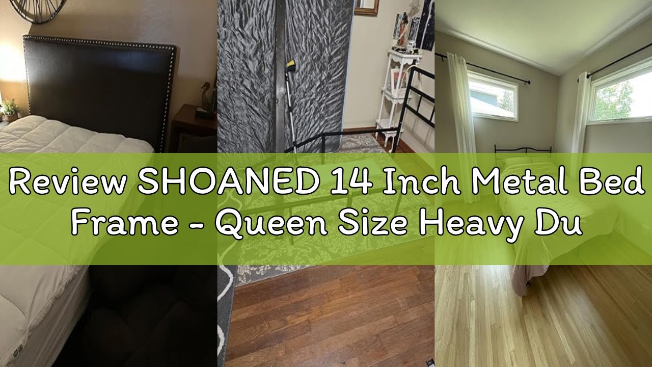 Review SHOANED 14 Inch Metal Bed Frame - Queen Size Heavy Duty Bedframe with Headboard Black Basic S