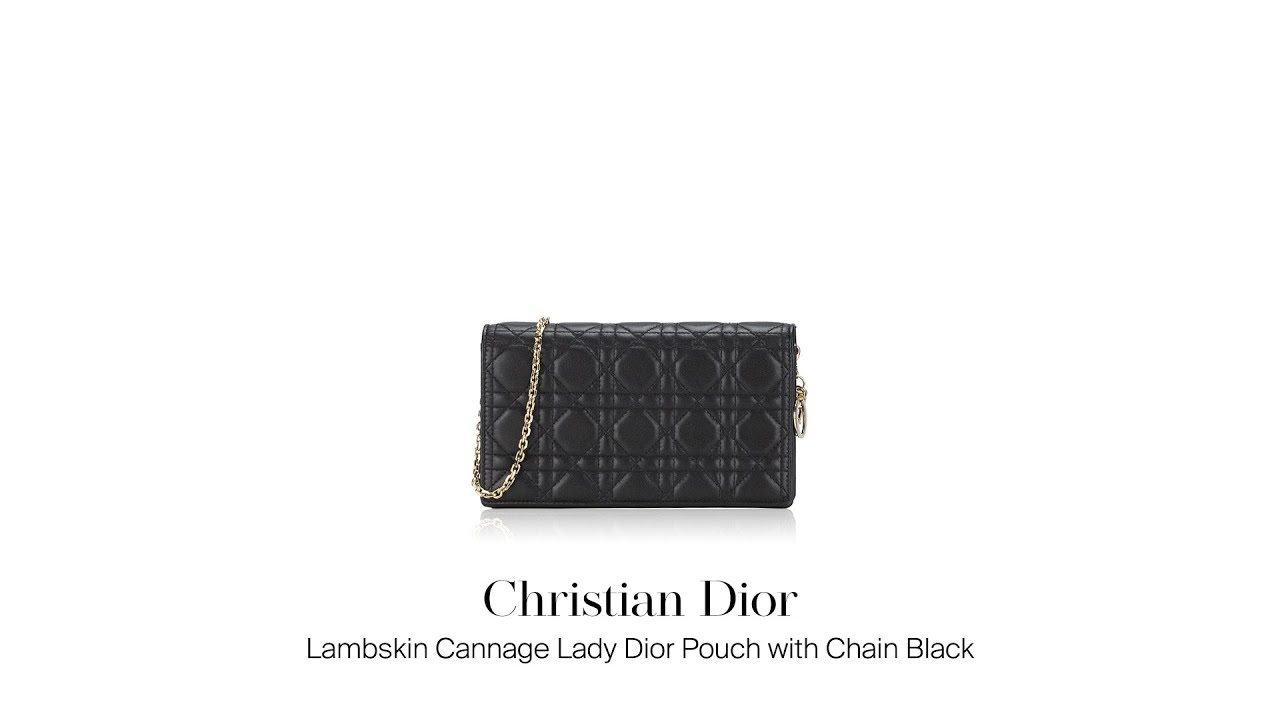 Titip Jual Tas Branded Second: Christian Dior Lambskin Cannage Lady Dior Pouch with Chain Black