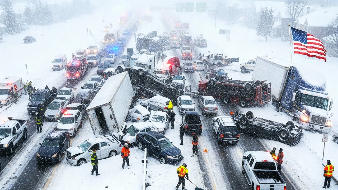 Chaos In Michigan, USA !❄️ Extreme Snowstorm Freezes Marquette, Causes Multiple Pileups on I 75