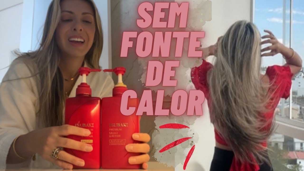 Rotina TSUBAKI vermelho sem fonte de calor 🌺 Cabelo fino e loiro descolorido