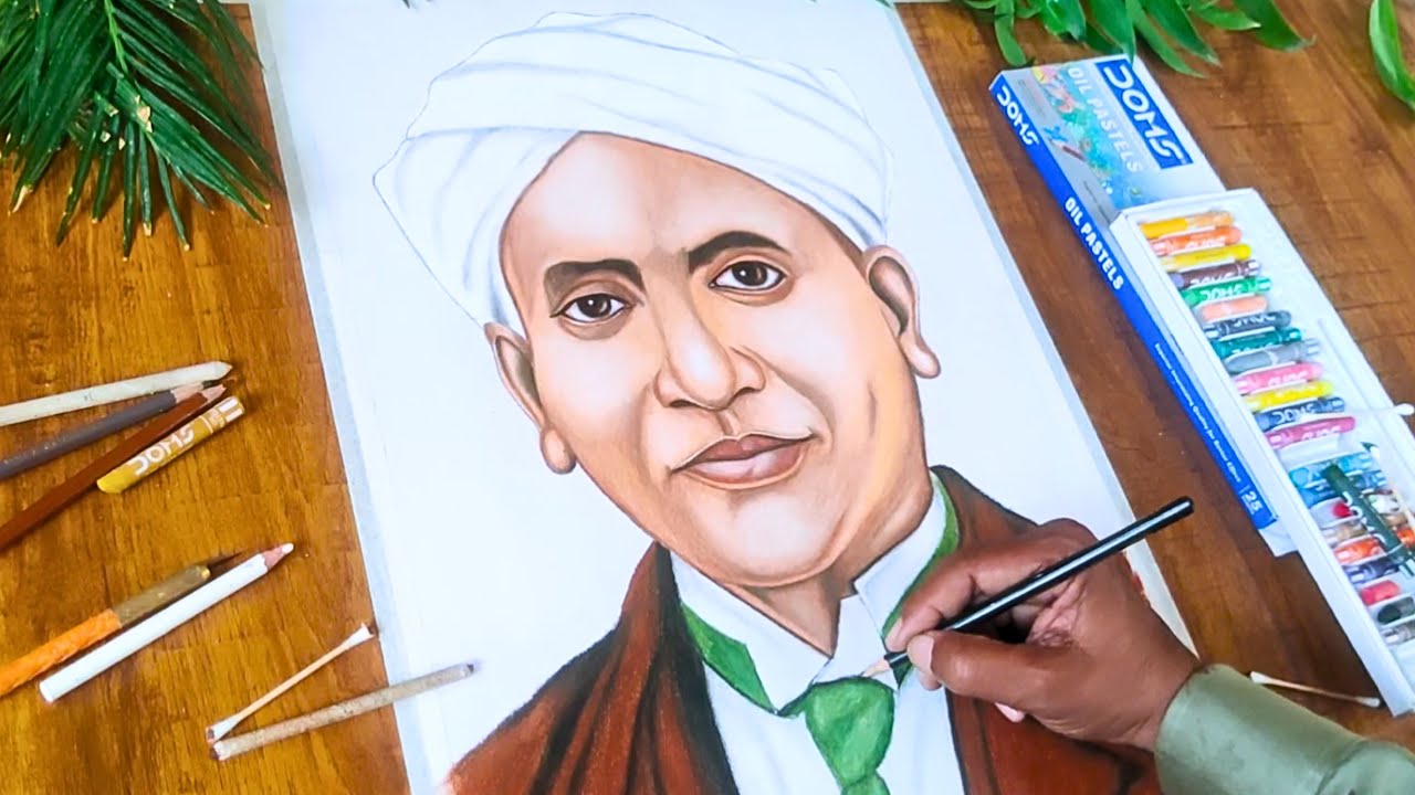 Sir C V Raman Drawing Step By Step | Pencil Sketch | Oil Pastel Drawing