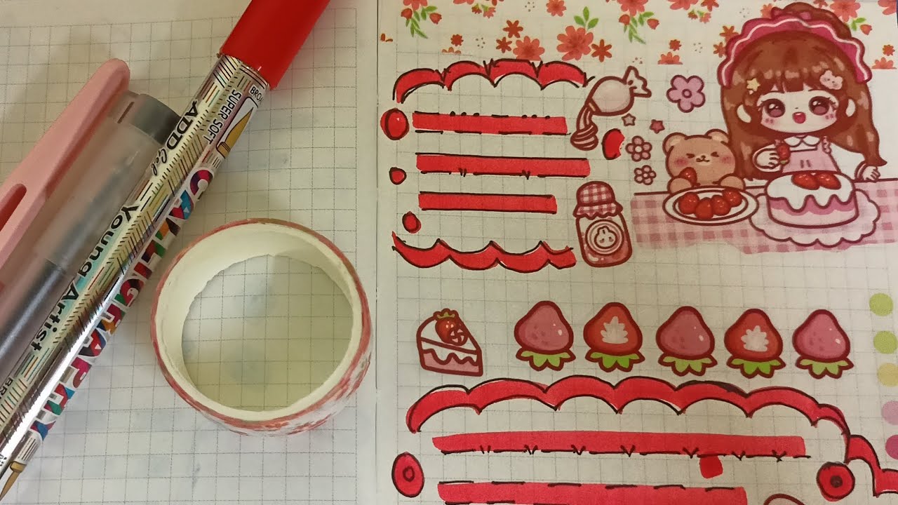 Red Themed Kawaii Journal ideas..       #kawaii #sticker #journal #diy #asmr #creative #journaling
