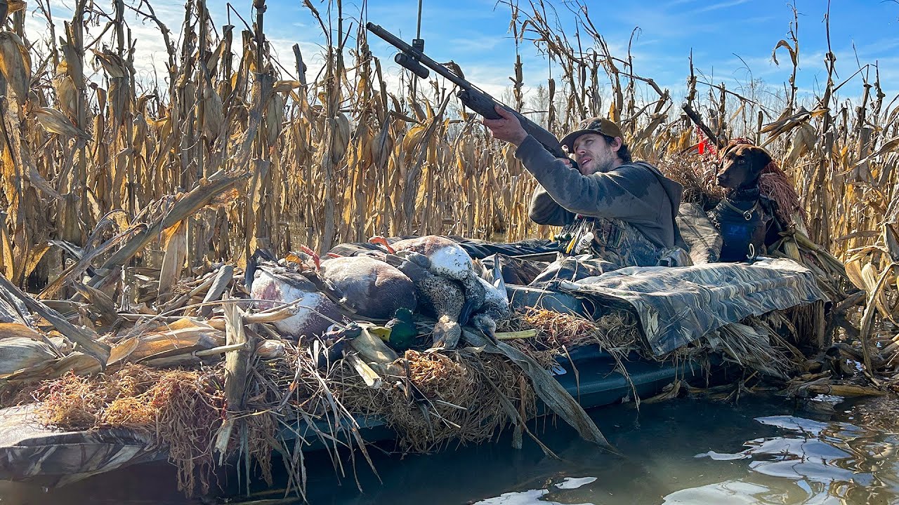Duck Hunting FLOODED CORN From Layout Boats