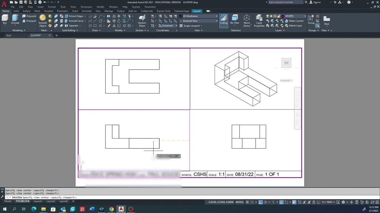 AUTOCAD SOLID MODEL SOLVIEW AND SOLDRAW