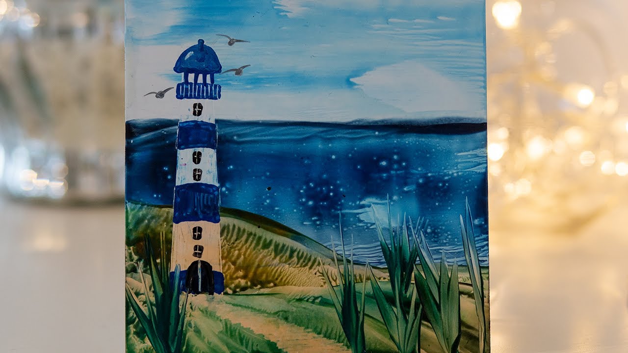 Encaustic Leuchtturm an der See