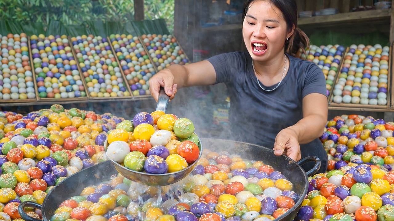 Nhi helps Mom Make Colorful Floating Cakes to Sell at Market & Grow Mushrooms at home