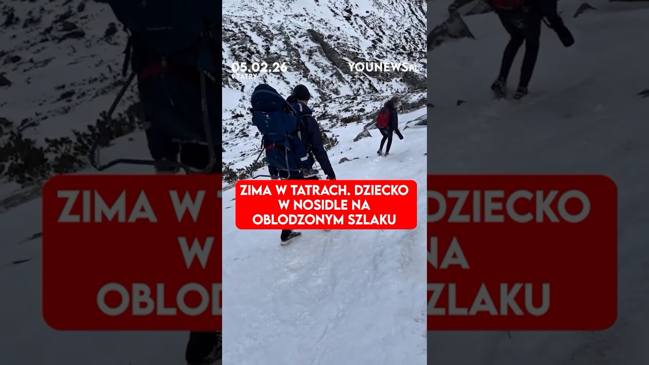Zima w Tatrach. Dziecko w nosidle na oblodzonym szlaku (05.02)