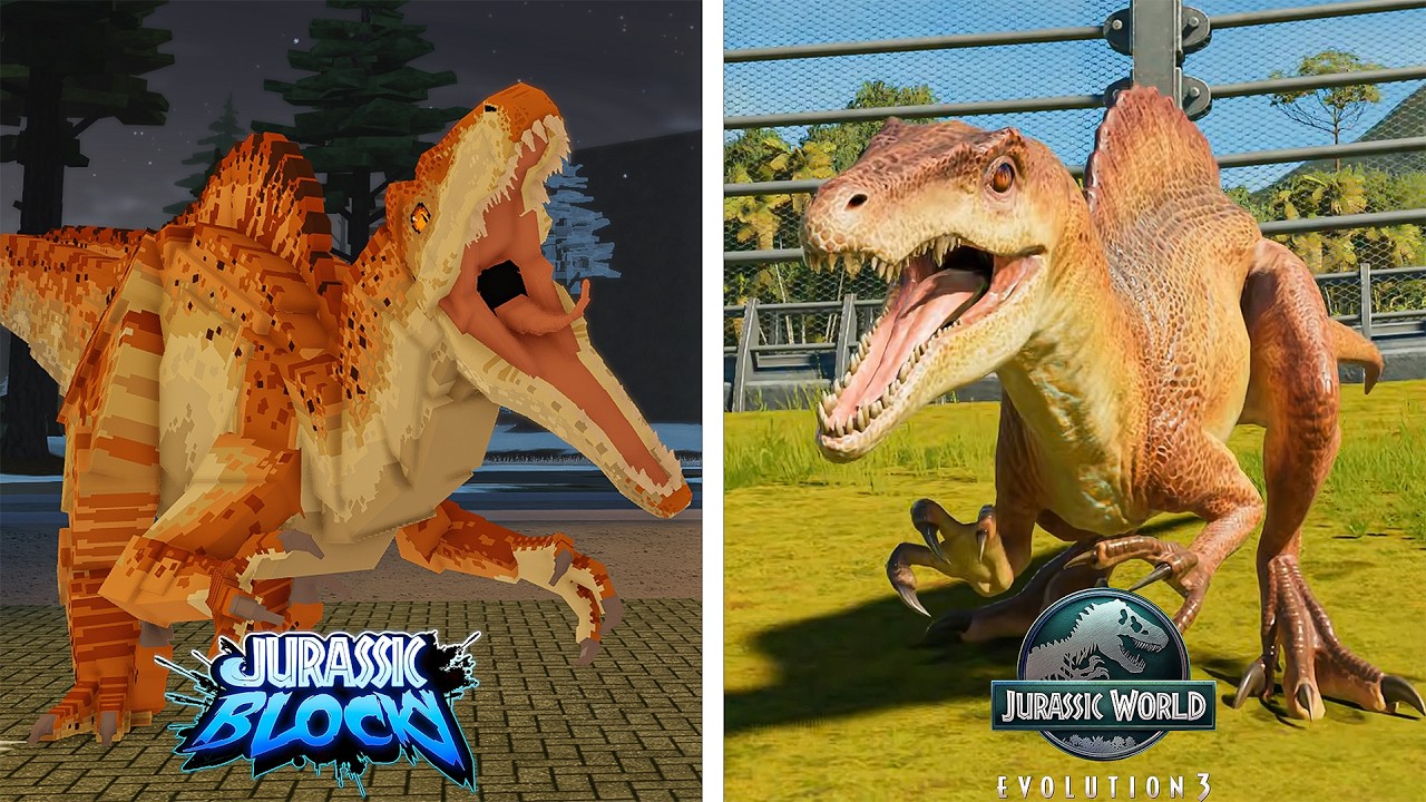 Jurassic Blocky VS Jurassic World Evolution 3 SPINORAPTOR Comparison!