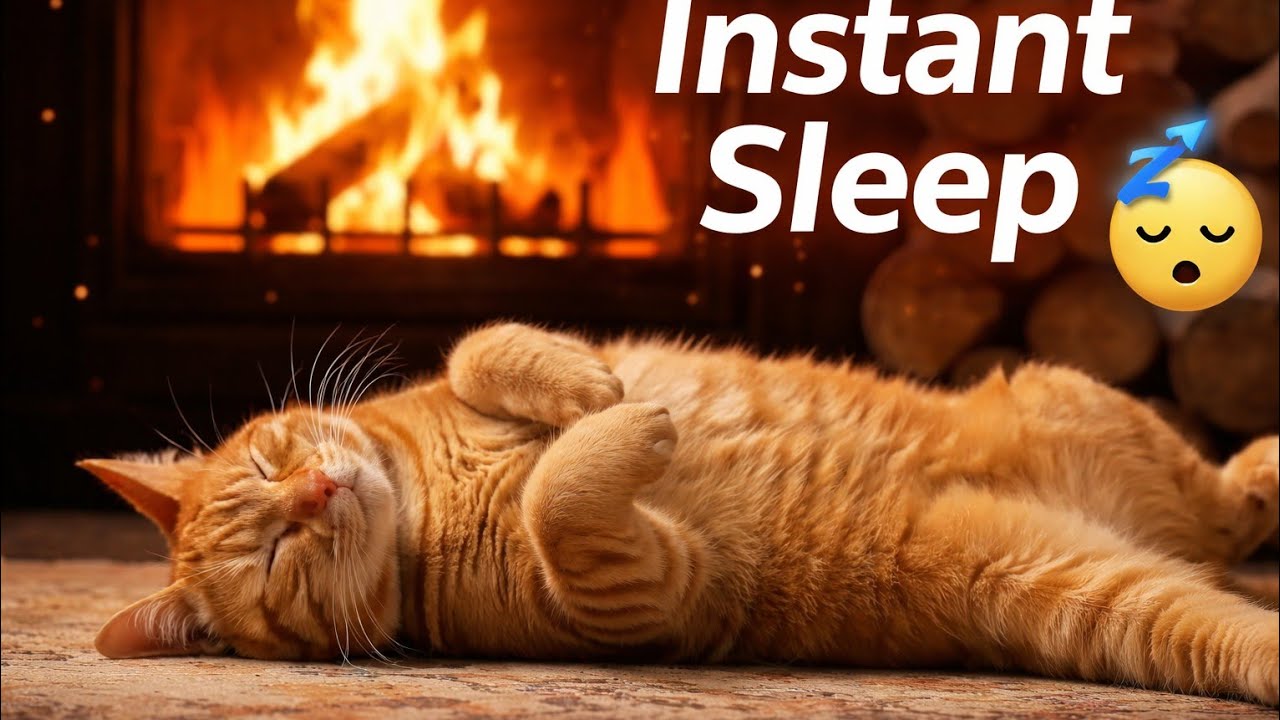ASMR Cat Purring in a Cozy Room | Crackling Fireplace Sounds for Deep Sleep
