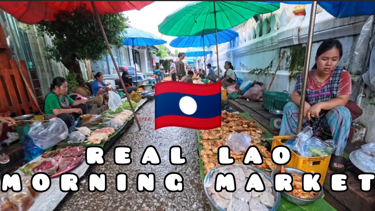 Утренний рынок Луанг Прабанга 🇱🇦 | Местная жизнь, уличная еда и лаосская культура #laos #luangpra...