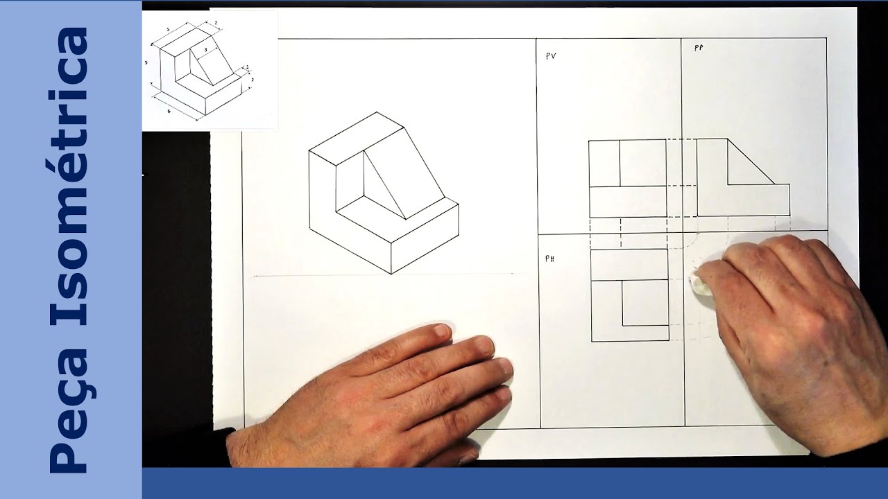 Como desenhar uma peça Isométrica - Tripla Projeção Ortogonal