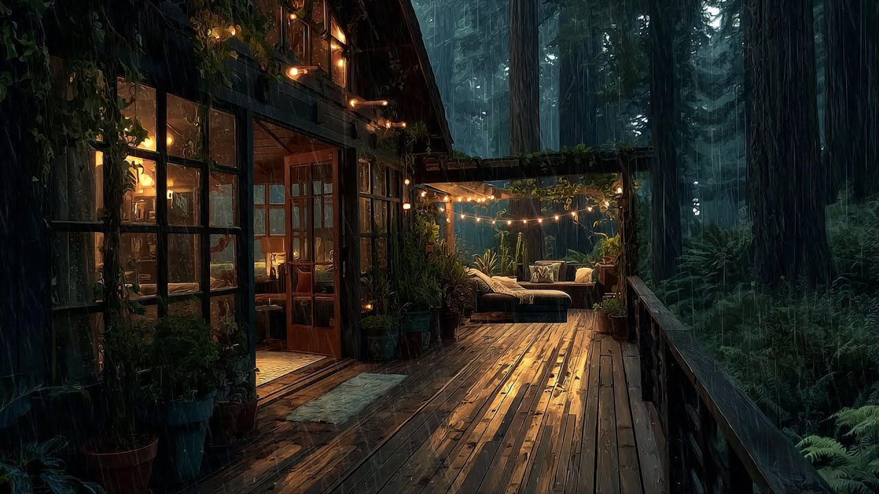 Cozy Mountain Bedroom 🌧️ Heavy Rain Sounds on Deck for Deep Sleep & Relaxation