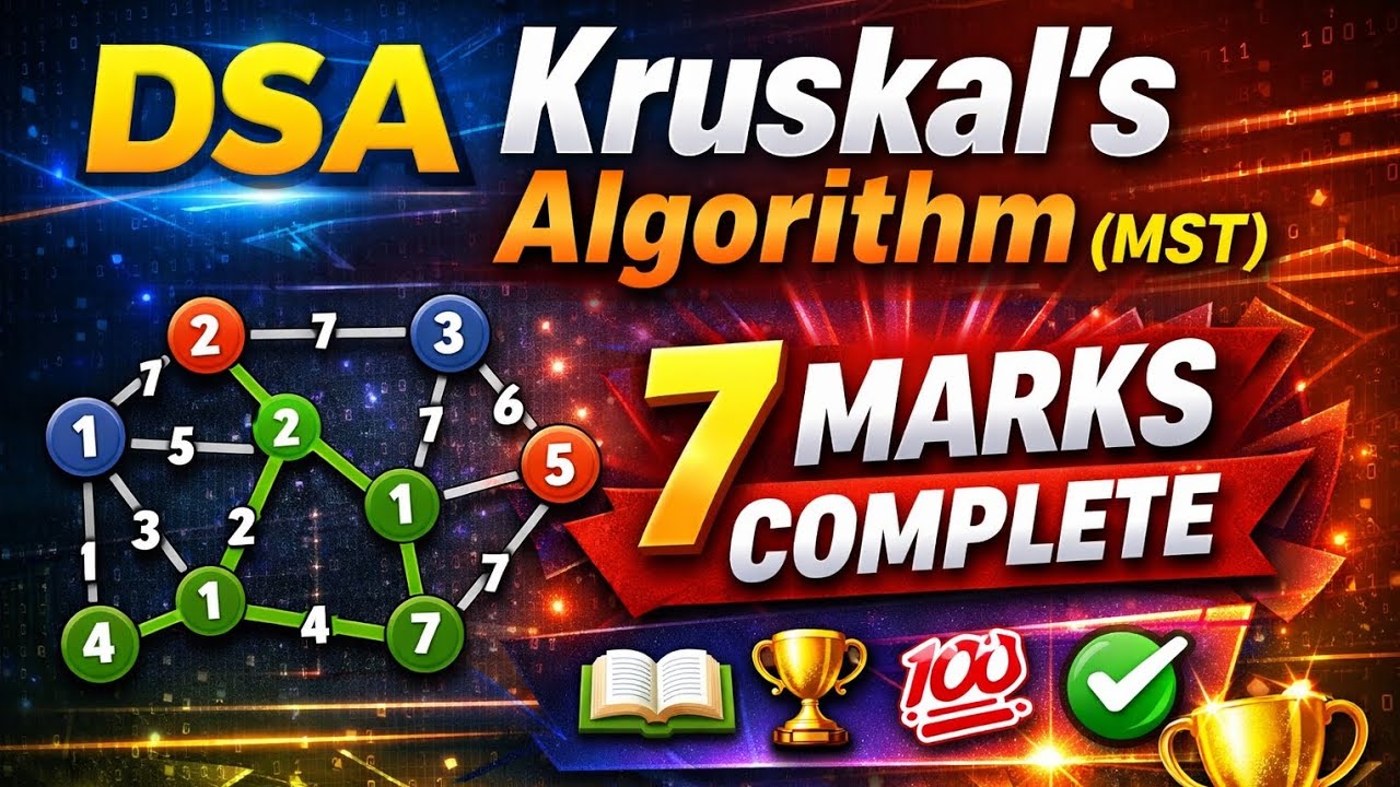 DSA Kruskal's Algorithm MST important questions 📚🏆💯✅. #rgpv #dsa #kruskal's #algorithm #important 
