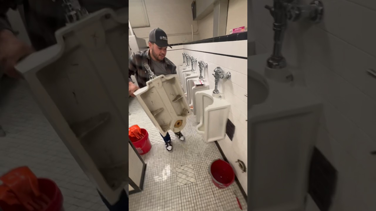 Urinal leak fixed with wax ring @ private school👨&zwj;🔧 #plumbing #bathroom #boston