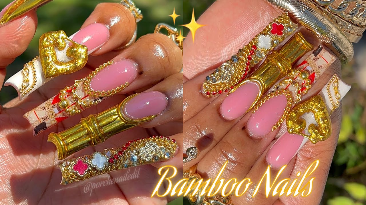 BAMBOO FREESTYLE NAILS ❤️‍🔥⚜️✨ | HOW TO SCULPT 3D BAMBOO EARRING ✨ FULL ACRYLIC NAIL TUTORIAL 