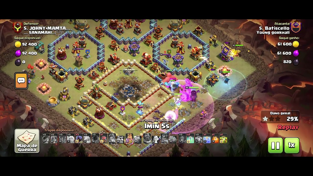 CV16 vs CV17 - Guerra comum - Variação Bola de fogo warden + Heras