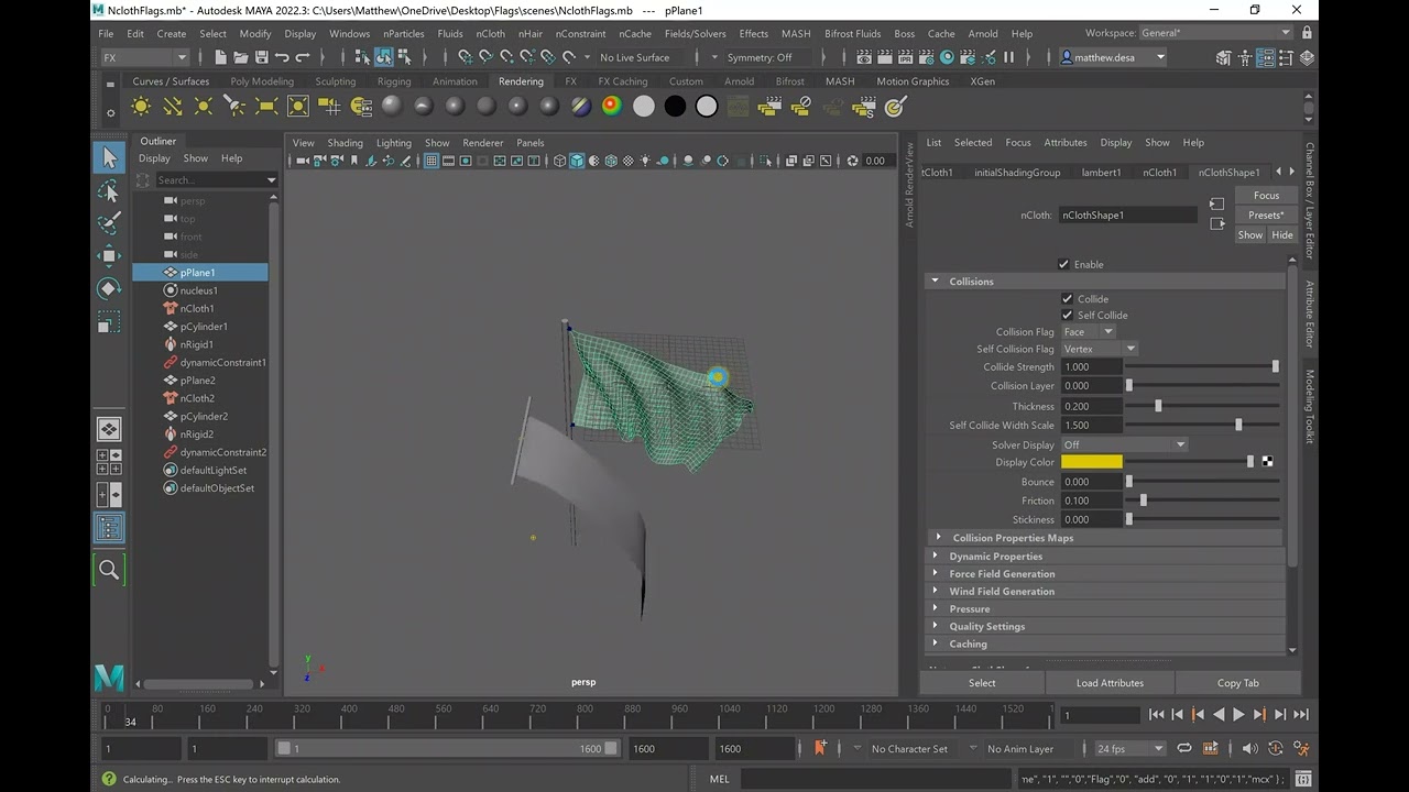 Creating a cache for nCloth Sim in Maya 2022