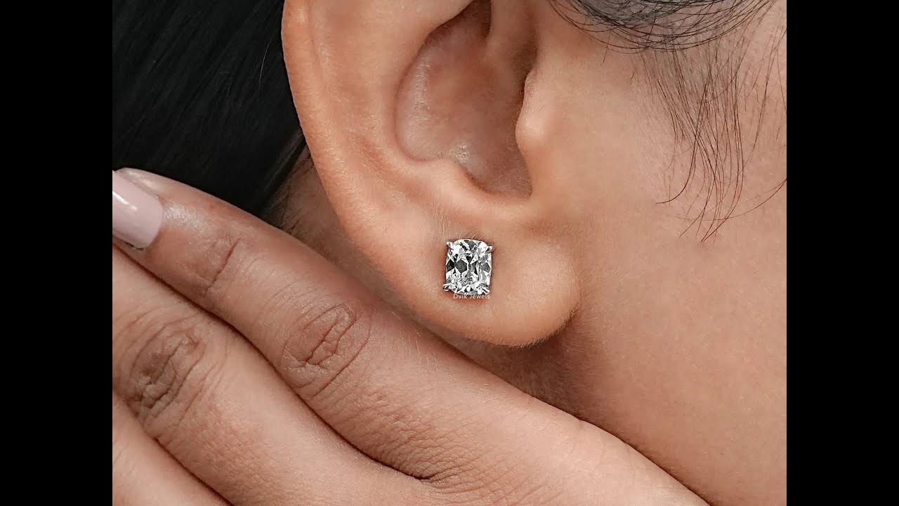 Old Mine Cushion Lab Diamond Stud Earrings @Dvik-Jewels