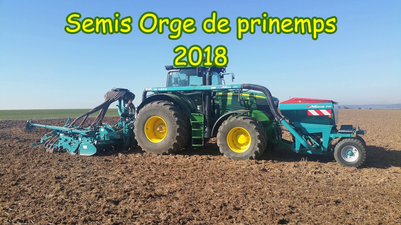 Orge de printemps 2019 John Deere 6R & sulky xeos TF