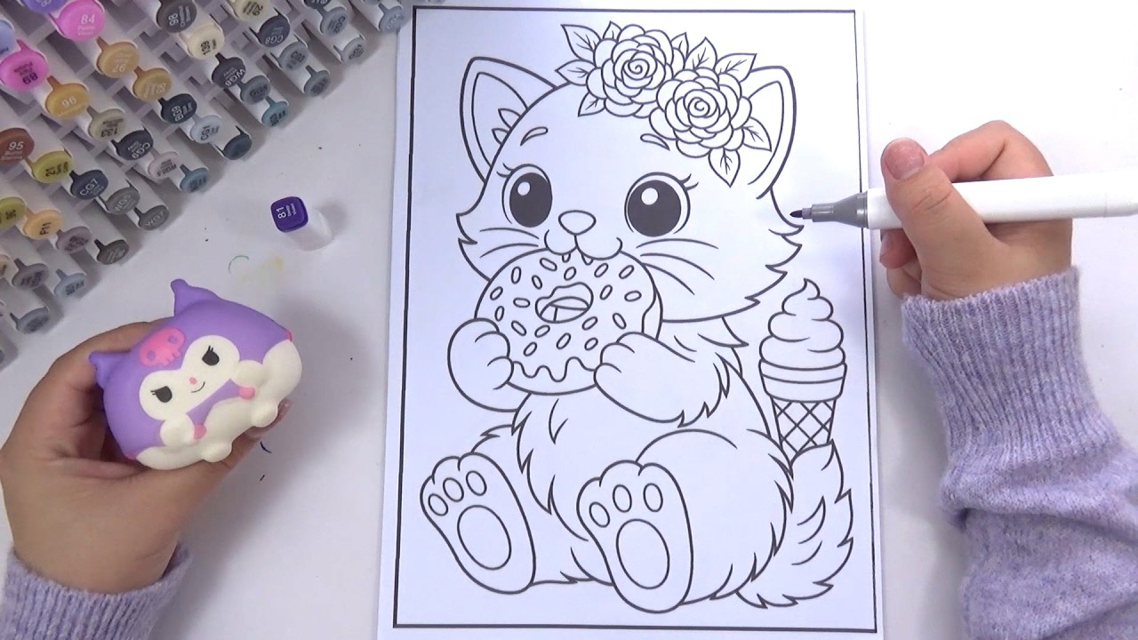 Cute Kitten Eating Donut Coloring Page  😺🍩