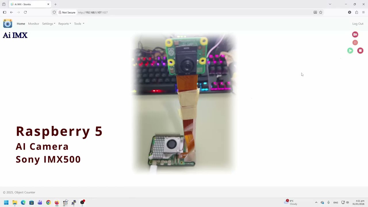 The regular Raspberry Pi 5 setup (with no supplementary boards) with AI IMX500 camera from Sony.