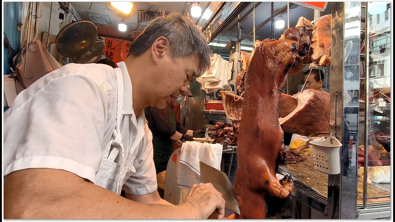 香港燒味 師傅出馬 明哥師傅日斬夜斬 為人民服務  Roast Pork Crispy Yummy Hong Kong Food 明哥推介 吃燒乳豬燒肉燒鵝燒鴨送紅酒 一流 香港美食 新強記燒臘飯店