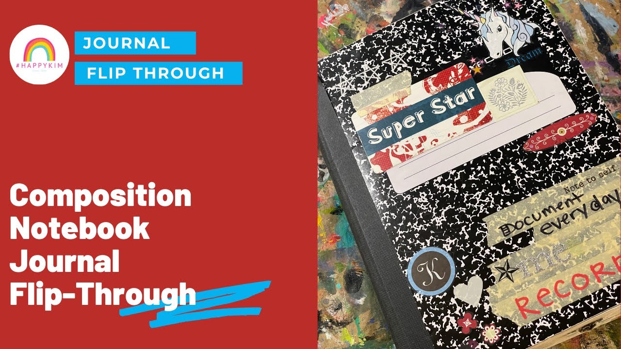 Composition notebook junk journal / art journal / smash book / glue book flip-through