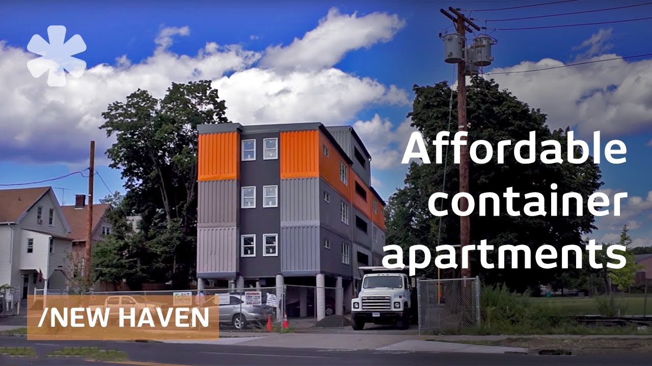 Stacked cargo containers in New Haven's 