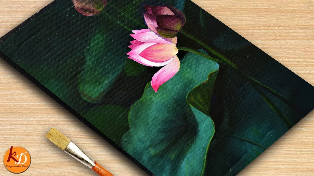 Rainy day Lotus painting 😍 | How I Draw Lotus 🌷 | Dark Green Acrylic Painting #285