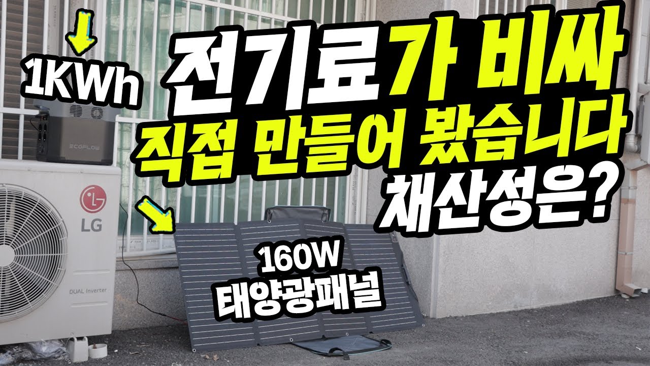 파워뱅크로 전기료가 비싸 전기를 직접 만들어 봤습니다. 과연 채산성은 있을까요? 160W 태양광패널 2개 1KWh 에코플로우 델타2  테스트 결과는?