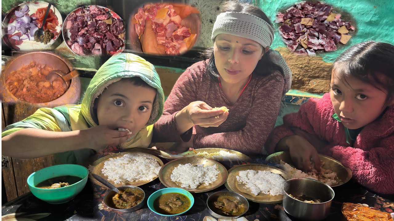 Simple Village Style Mutton Curry Cooking & Eating With Rice || Nepali Village Vlog ||