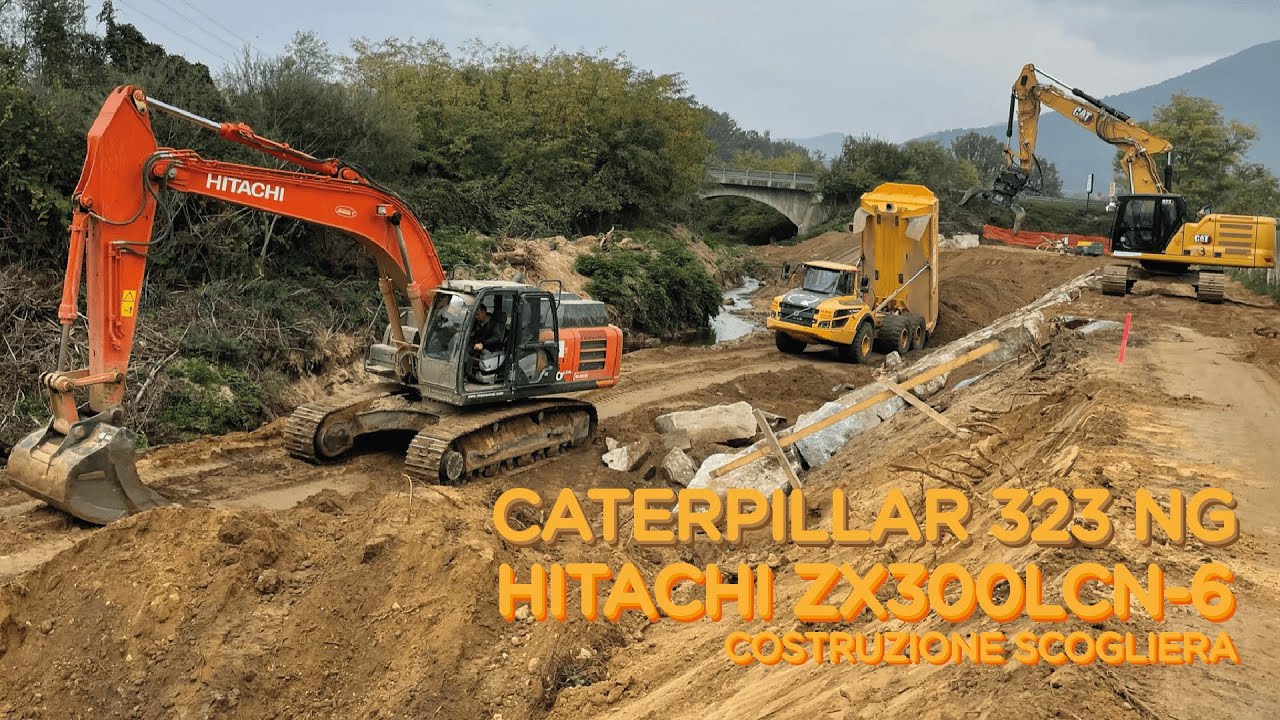 CAT 323 NEXT GEN & HITACHI ZX300 - COSTRUZIONE DI UNA SCOGLIERA #cat #caterpillar #hitachi
