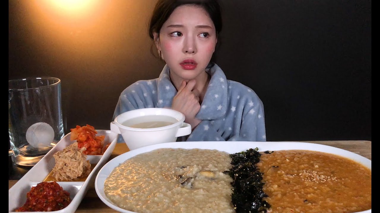 SUB)(목소리 주의) 아픈 날 전복죽 낙지김치죽 먹방🤧 다들 감기조심하쎄요 🙏🏻 Juk(Rice Porridge) Mukbang ASMR