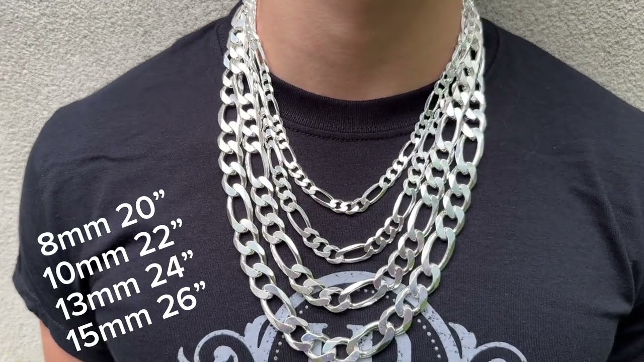 Harlembling 2.5mm-16mm Solid 925 Sterling Silver Figaro Chains & Bracelets - MADE IN ITALY
