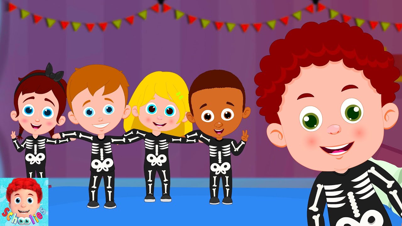 Five Little Skeletons Jumping On The Bed Nursery Rhyme for Children by Schoolies