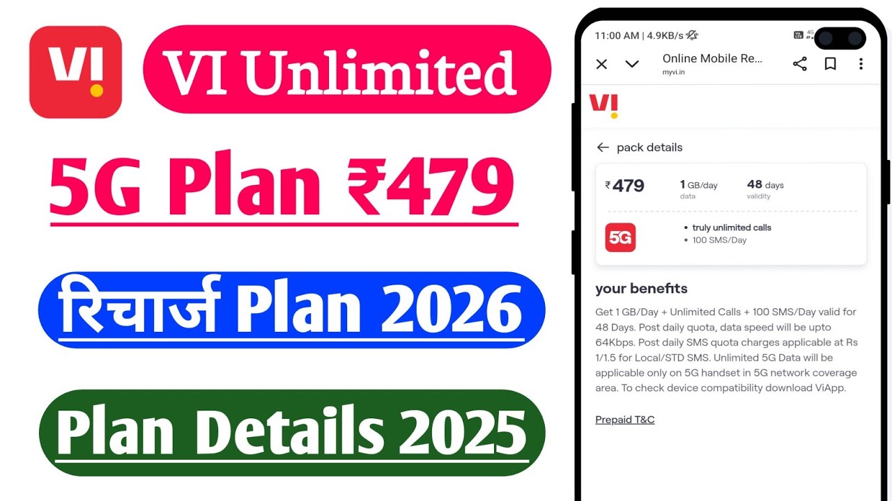 VI Unlimited 5G Recharge Plans Rs 479 All Details
