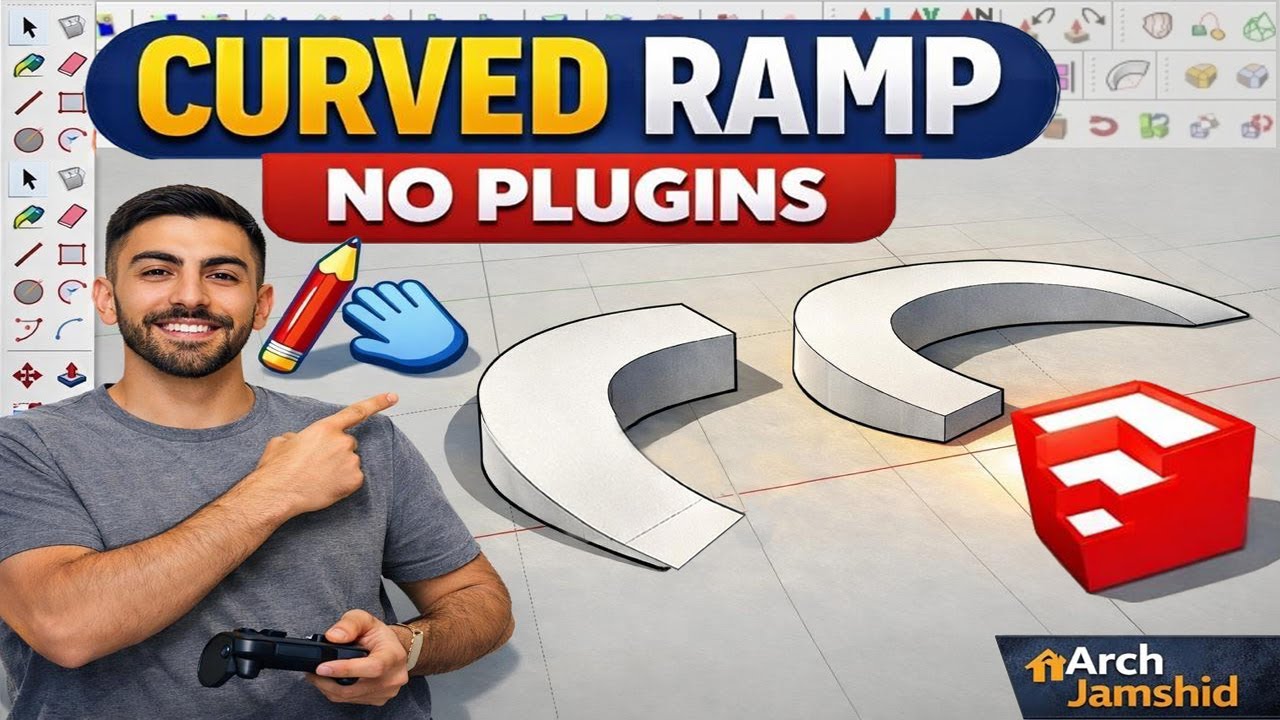How to Create a Curved Ramp in SketchUp Without Plugins#sketchup #sketchuptutorial #3dmodeling