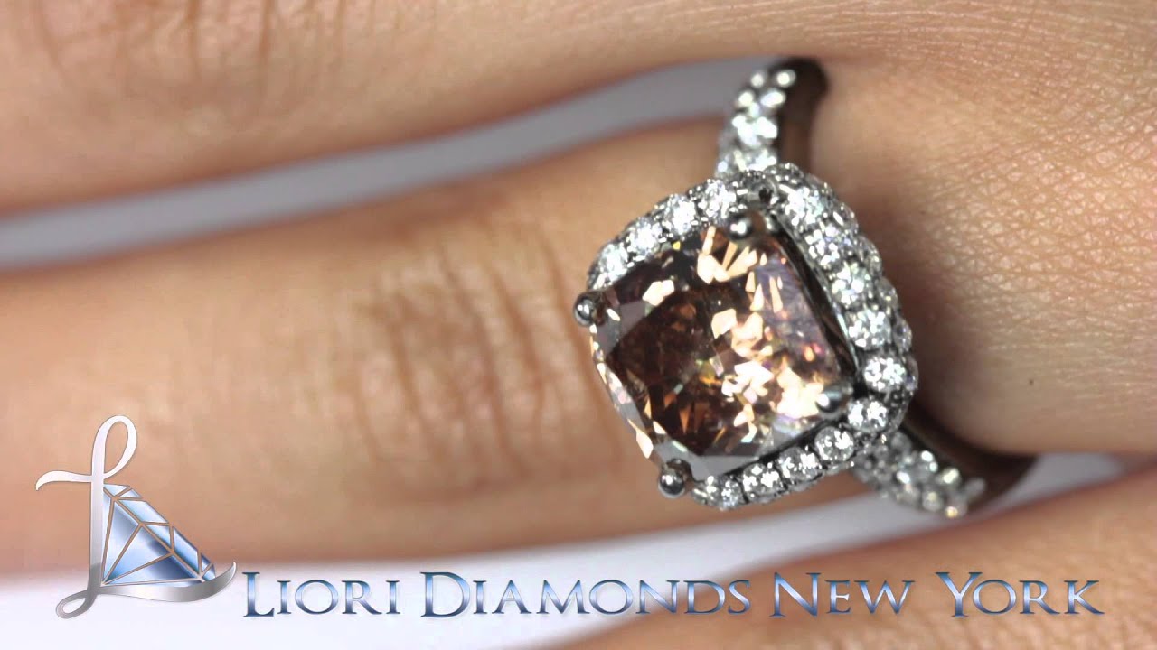 FD-641 - 6.71 Ct Fancy Chocolate Brown Cushion Cut Diamond Engagement Ring 14k Black Gold